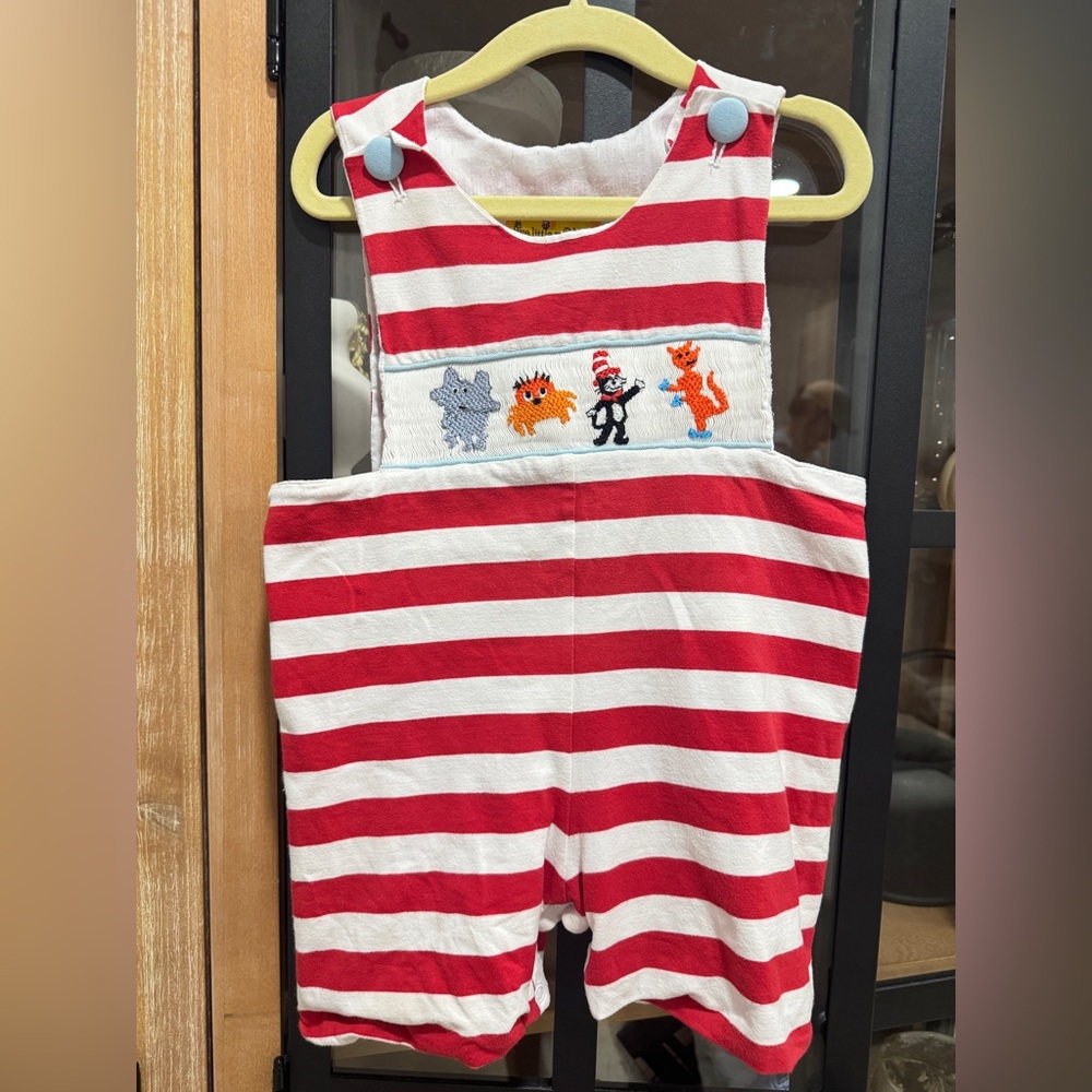 Striped Red & White Kids Romper with Embroidered Characters